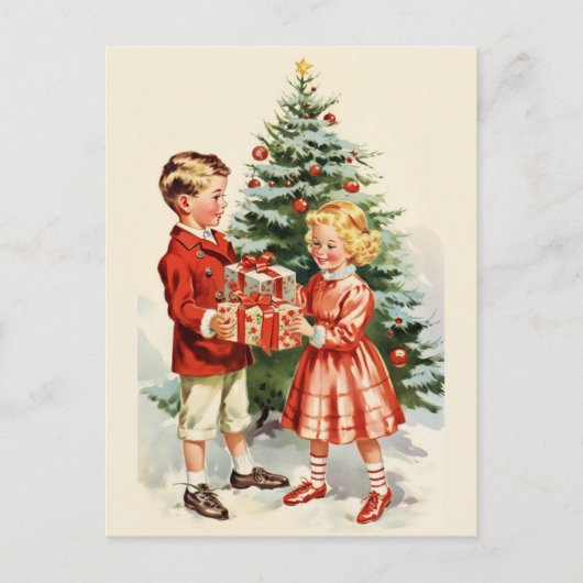 Boy and girl giving each other Christmas presents Briefkaart (Voorkant)