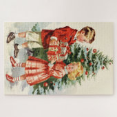 Boy and girl giving each other Christmas presents Legpuzzel (Horizontaal)