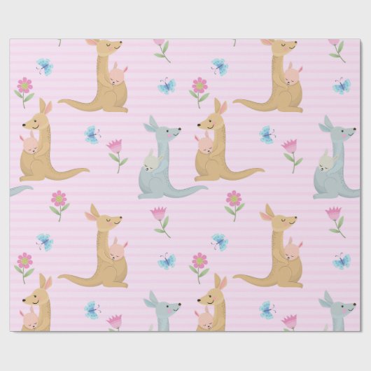 Boy and Girl Kangaroo Baby Cadeaupapier (Vlak)