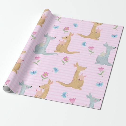 Boy and Girl Kangaroo Baby Cadeaupapier (Uitgerold)
