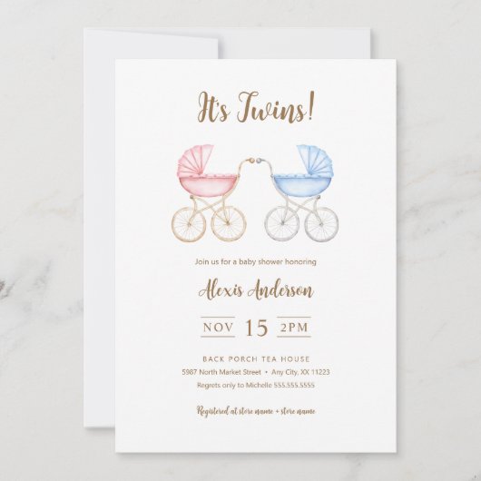 Boy and Girl Twins Carriages Baby Shower Kaart (Voorkant)