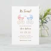 Boy and Girl Twins Carriages Baby Shower Kaart (Staand voorkant)