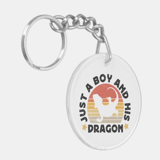 Boy and Pet Bearded Dragon Lizard Funny Gezegde Sleutelhanger (Voorkant Links)