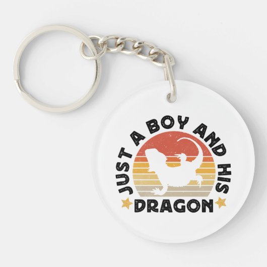 Boy and Pet Bearded Dragon Lizard Funny Gezegde Sleutelhanger (Voorkant)