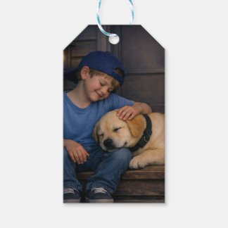 Boy and Sleeping Dog – Warm Moments Gift Tag Cadeaulabel