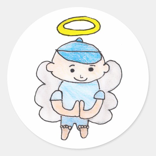 Boy Angel Ronde Sticker (Voorkant)