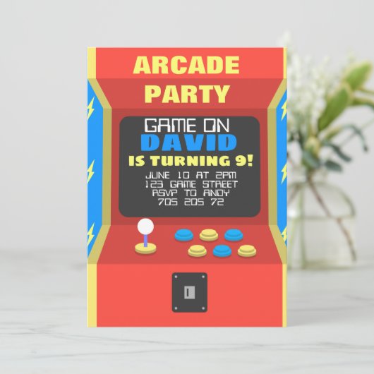 Boy Arcade Party Retro Gaming Verjaardag Kaart (Staand voorkant)