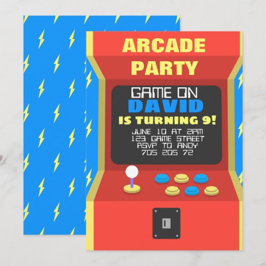 Boy Arcade Party Retro Gaming Verjaardag Kaart (Voorkant / Achterkant)