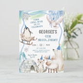 Boy Arctic Animals Birthday Party Invitation Kaart (Staand voorkant)