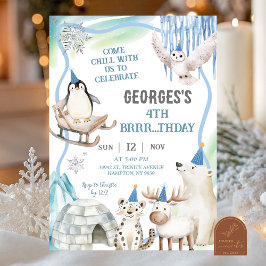 Boy Arctic Animals Birthday Party Invitation Kaart