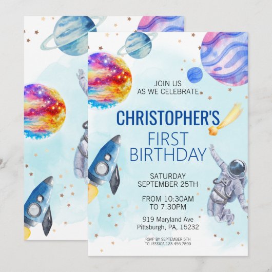 Boy Astronaut Space verjaardagsfeestje Kaart (Voorkant / Achterkant)