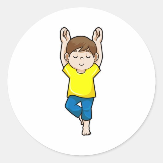 Boy at Yoga Stretching exercises Ronde Sticker (Voorkant)