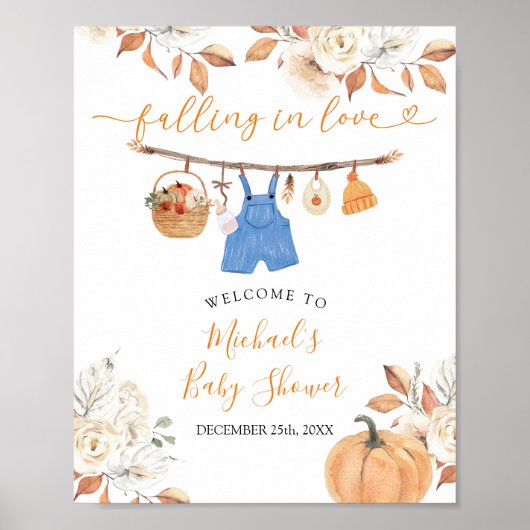 Boy Autumn Clothes Pumpkin Baby shower Welkom Poster (Voorkant)