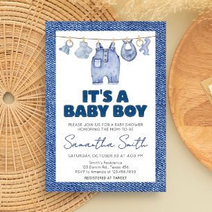 Boy Baby Blue Jean Baby shower Kaart