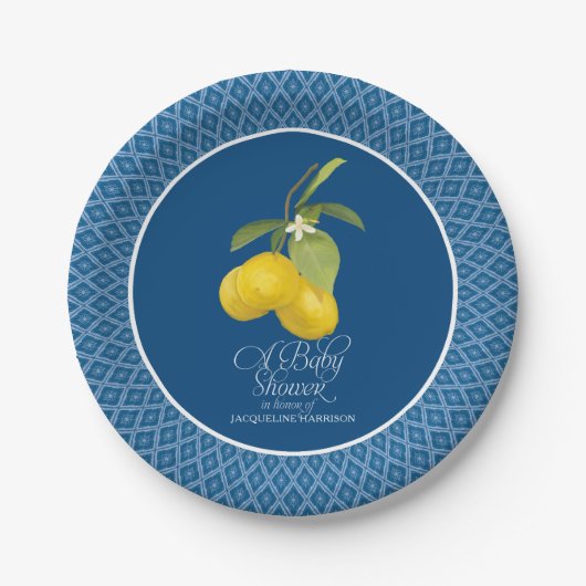 Boy Baby Boho Shower Boerderij Blue Lemon Flower C Papieren Bordje (Voorkant)