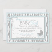 BOY Baby Carriage, Zebra Print & Blue Baby shower Kaart (Achterkant)