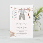 Boy Baby Clothes Boho Baby shower Invitation Kaart (Staand voorkant)