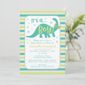 Boy Baby Dinosaur Mint Groene Douche Uitnodiging (Staand voorkant)