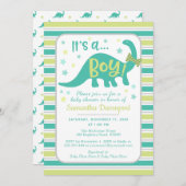 Boy Baby Dinosaur Mint Groene Douche Uitnodiging (Voorkant / Achterkant)