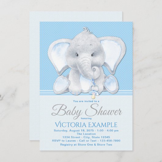 Boy Baby Elephant Baby Shower Uitnodigingen (Voorkant / Achterkant)