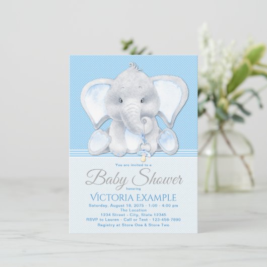 Boy Baby Elephant Baby Shower Uitnodigingen (Staand voorkant)