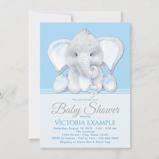 Boy Baby Elephant Baby Shower Uitnodigingen (Voorkant)