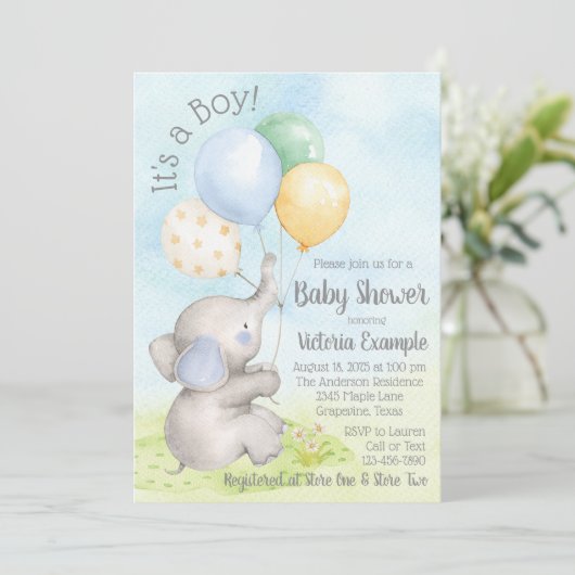 Boy Baby Elephant Baby Shower Uitnodigingen (Staand voorkant)