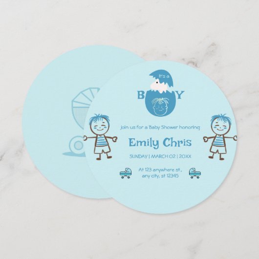 Boy Baby Gender Reveal Party Kaart (Voorkant / Achterkant)