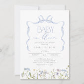 Boy Baby in Bloom Blue Bow floral baby shower Kaart (Voorkant)