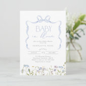 Boy Baby in Bloom Blue Bow floral baby shower Kaart (Staand voorkant)