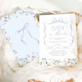 Boy Baby in Bloom Blue Bow floral baby shower Kaart