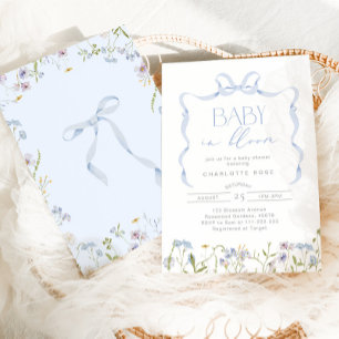 Boy Baby in Bloom Blue Bow floral baby shower Kaart