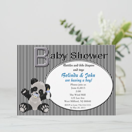 Boy Baby Panda Baby shower Uitnodiging (Staand voorkant)