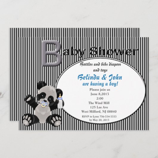 Boy Baby Panda Baby shower Uitnodiging (Voorkant / Achterkant)
