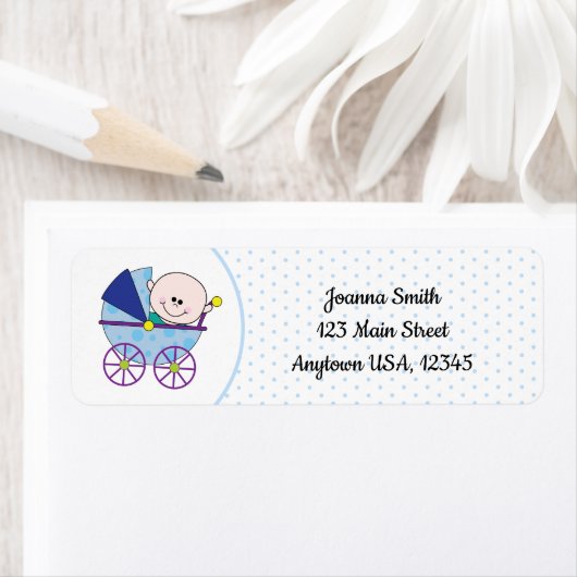 Boy Baby Pasgeboren koets Blauwe Polka Dot Etiket (Insitu)