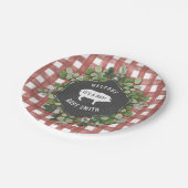 Boy Baby Q Botanische Gingham Baby shower Papieren Bordje (Gekanteld)