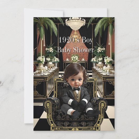 Boy Baby Shower 1920s Art deco Room black gold Kaart (Voorkant)