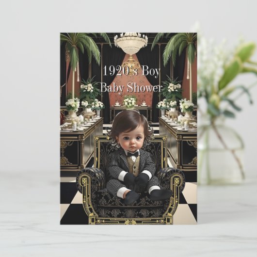 Boy Baby Shower 1920s Art deco Room black gold Kaart (Staand voorkant)