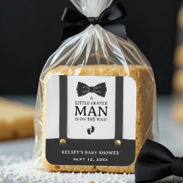 Boy Baby Shower A Little Gentleman Suspenders Vierkante Sticker