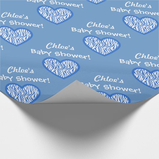 BOY Baby shower Aangepast Zebra Blauw hart 3 Cadeaupapier (Hoek)