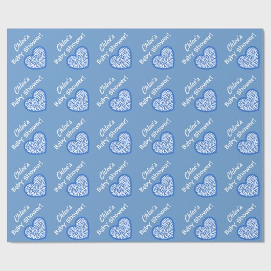 BOY Baby shower Aangepast Zebra Blauw hart 3 Cadeaupapier (Vlak)