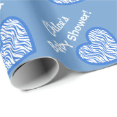 BOY Baby shower Aangepast Zebra Blauw hart 3 Cadeaupapier (Rol Hoek)