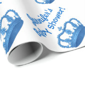 BOY Baby shower Aangepaste naam Blauw Kroon 1 Cadeaupapier (Rol Hoek)