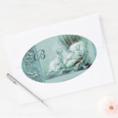 BOY BABY SHOWER ANTIEK BLAUWE MONOGRAM OVALE STICKER (Envelop)