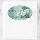 BOY BABY SHOWER ANTIEK BLAUWE MONOGRAM OVALE STICKER (Tas)