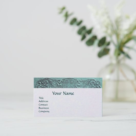 BOY BABY SHOWER ANTIEK BLAUWE MONOGRAM VISITEKAARTJE (Staand voorkant)