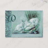 BOY BABY SHOWER ANTIEK PINK BLAUWE MONOGRAM VISITEKAARTJE (Achterkant)