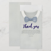 Boy baby shower Autum herfst Blue Burlap bodysuit Bedankkaart (Voorkant / Achterkant)