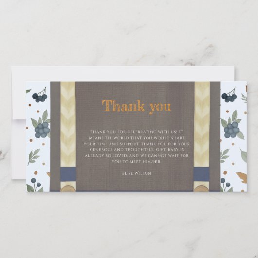 Boy baby shower Autum herfst Blue Burlap bodysuit Bedankkaart (Voorkant)