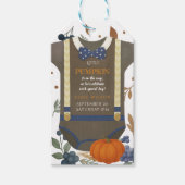 Boy baby shower Autum herfst Blue Burlap bodysuit Cadeaulabel (Voorkant)